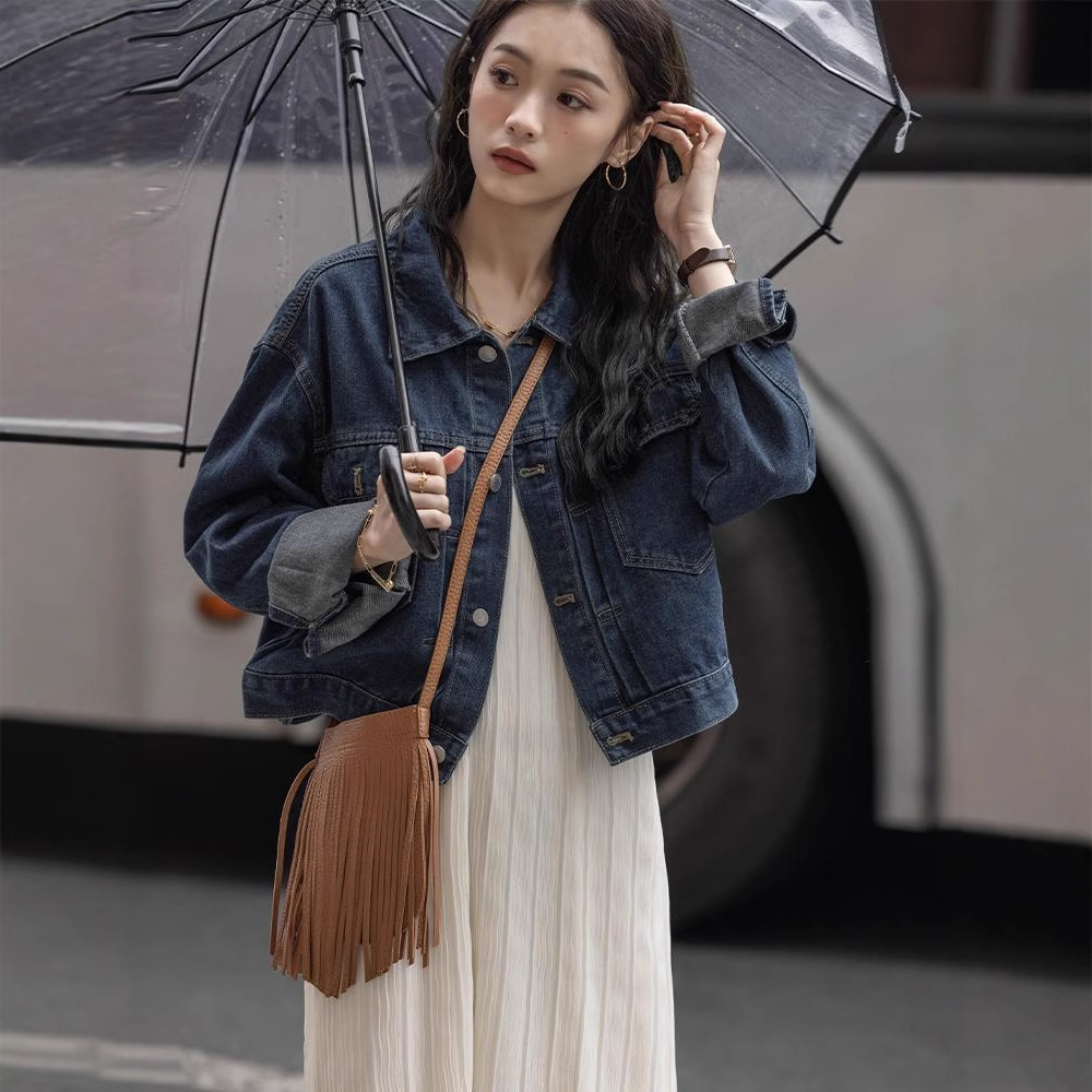 港風休閒韓版寬鬆丹寧藍短版牛仔外套