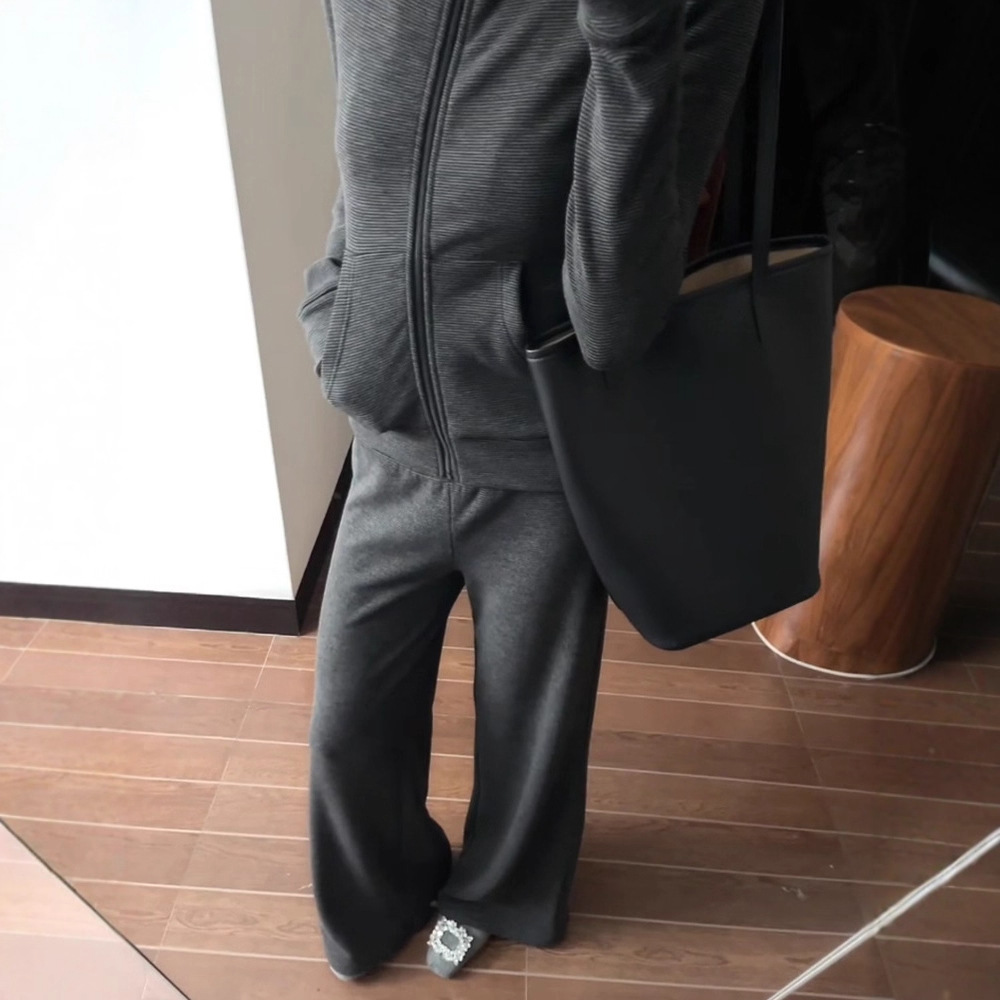 【單件/套裝】韓系氣質修身顯瘦半高領開衫+運動休閒長褲兩件套裝-HaloBless