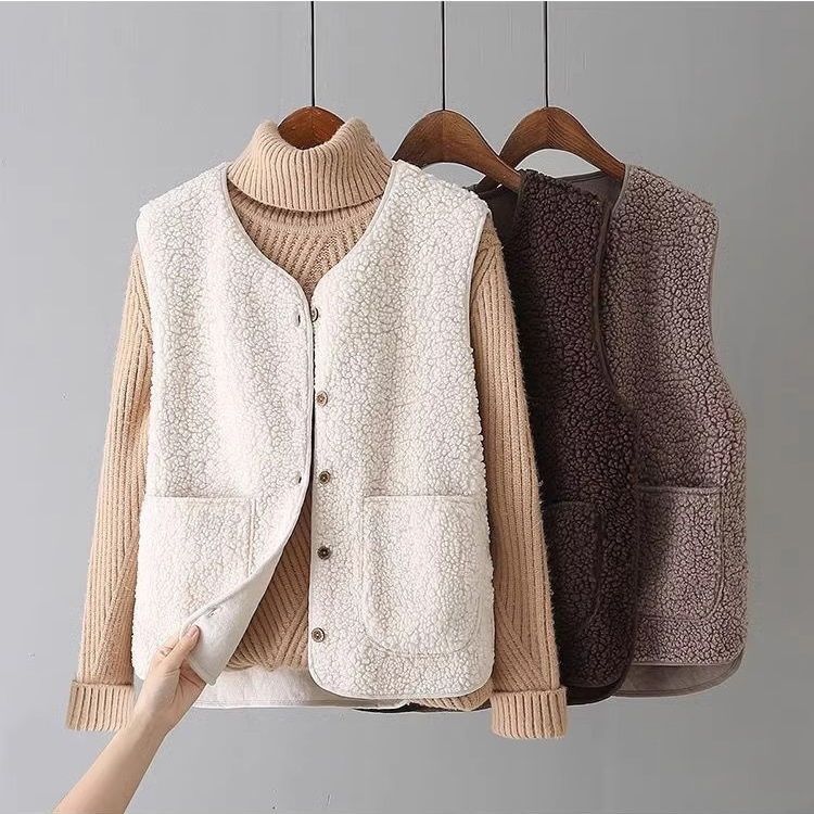 羊羔毛加厚外穿百搭皮毛一體背心坎肩馬甲