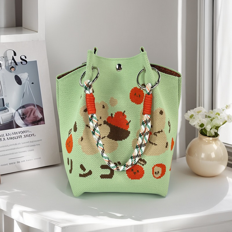 編織單肩包百搭休閒包針織托特包手提包-HaloBless