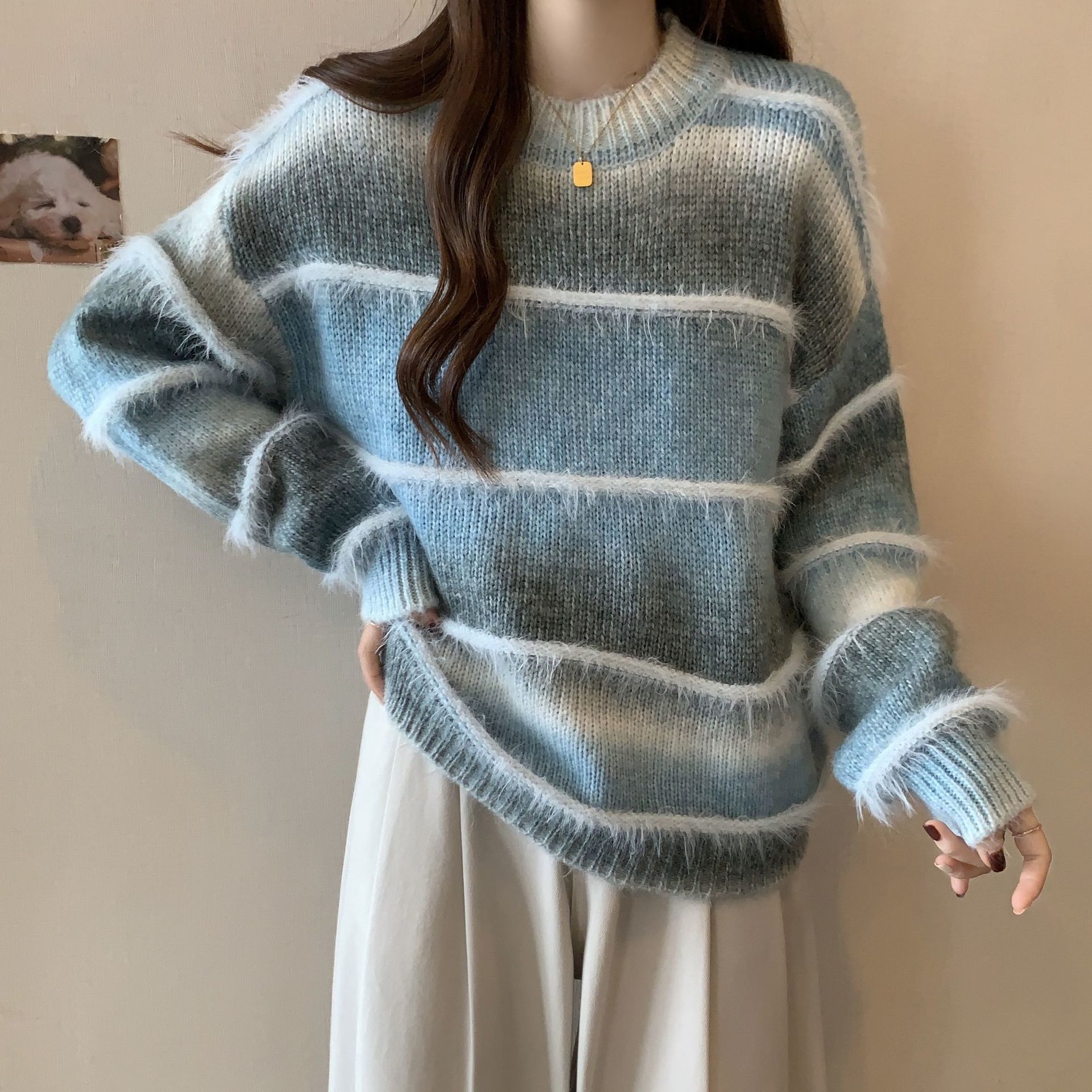 美拉德漸變條紋毛衣顯瘦軟糯針織衫