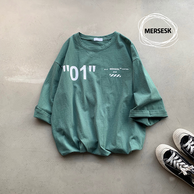 日系寬松休閑潮流字母印花五分短袖T恤-HaloBless