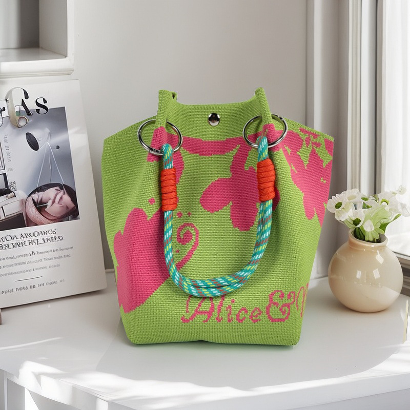 編織單肩包百搭休閒包針織托特包手提包-HaloBless