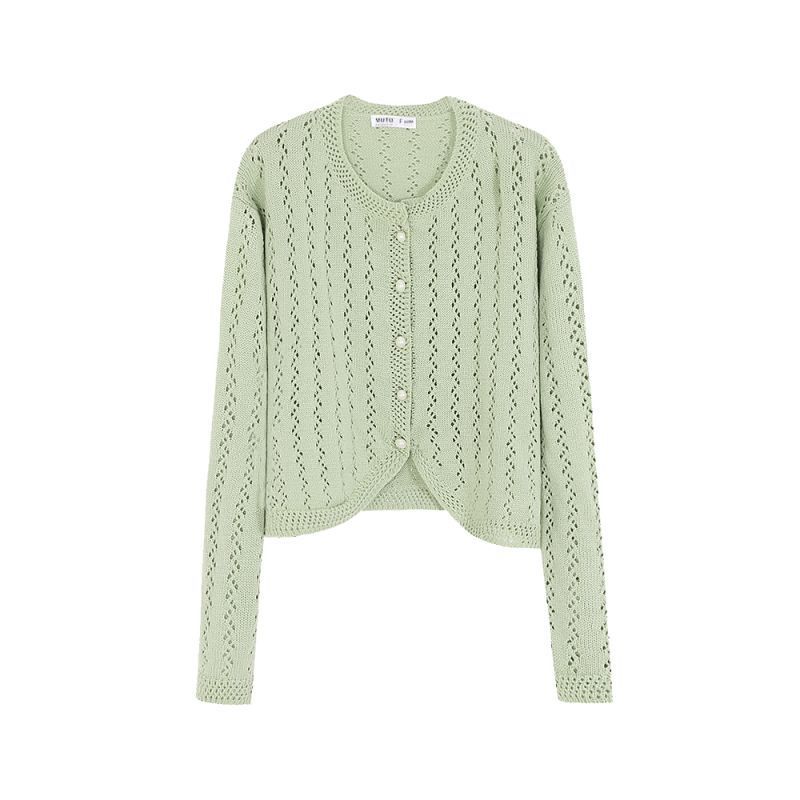 溫柔休閒百搭薄款鏤空針織開衫