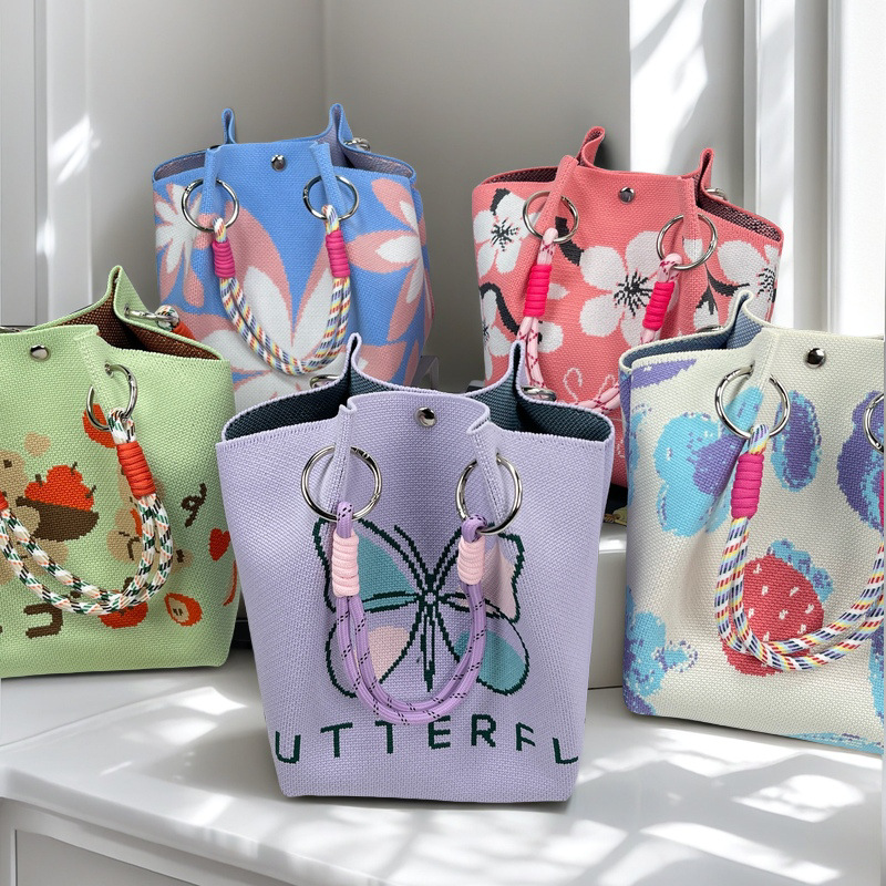 編織單肩包百搭休閒包針織托特包手提包-HaloBless