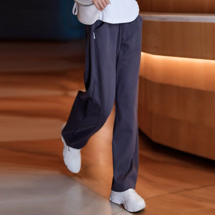 百搭運動風刷毛闊腿休閒直筒褲