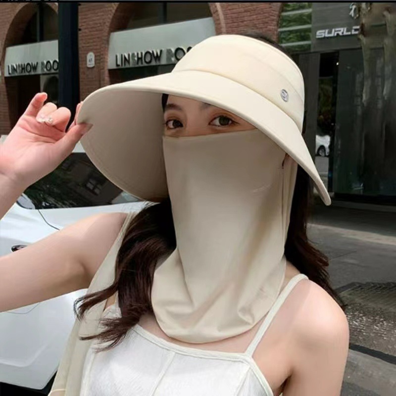環繞式全臉防曬遮陽空頂大帽檐太陽帽-HaloBless