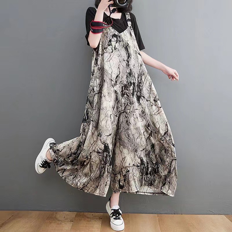 【整套】洋氣薄款上衣寬鬆裙褲遮肉顯瘦闊腿連體背帶褲套裝-HaloBless