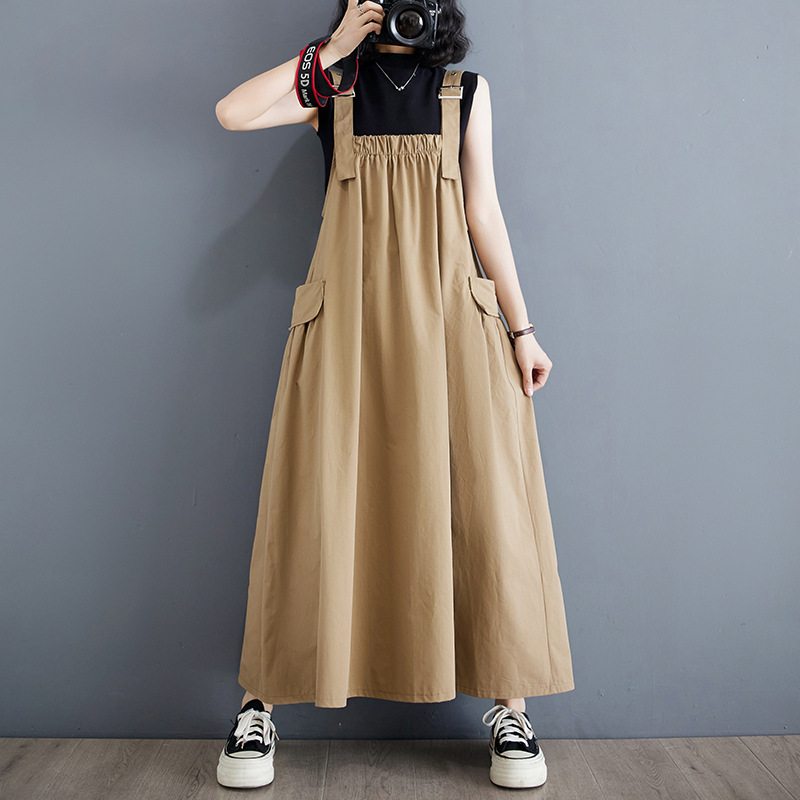 日韓簡約大碼寬鬆顯瘦氣質吊帶洋裝-HaloBless