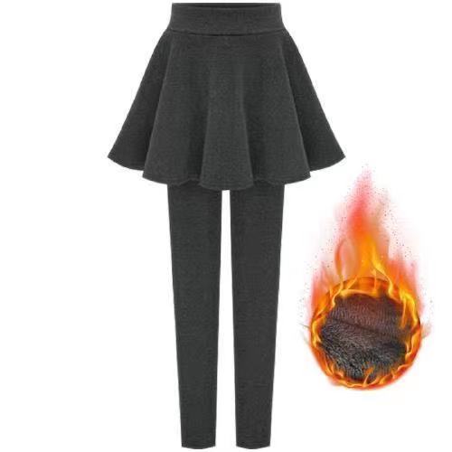 時尚高腰可外穿打底加絨/不加絨假兩件裙褲-HaloBless