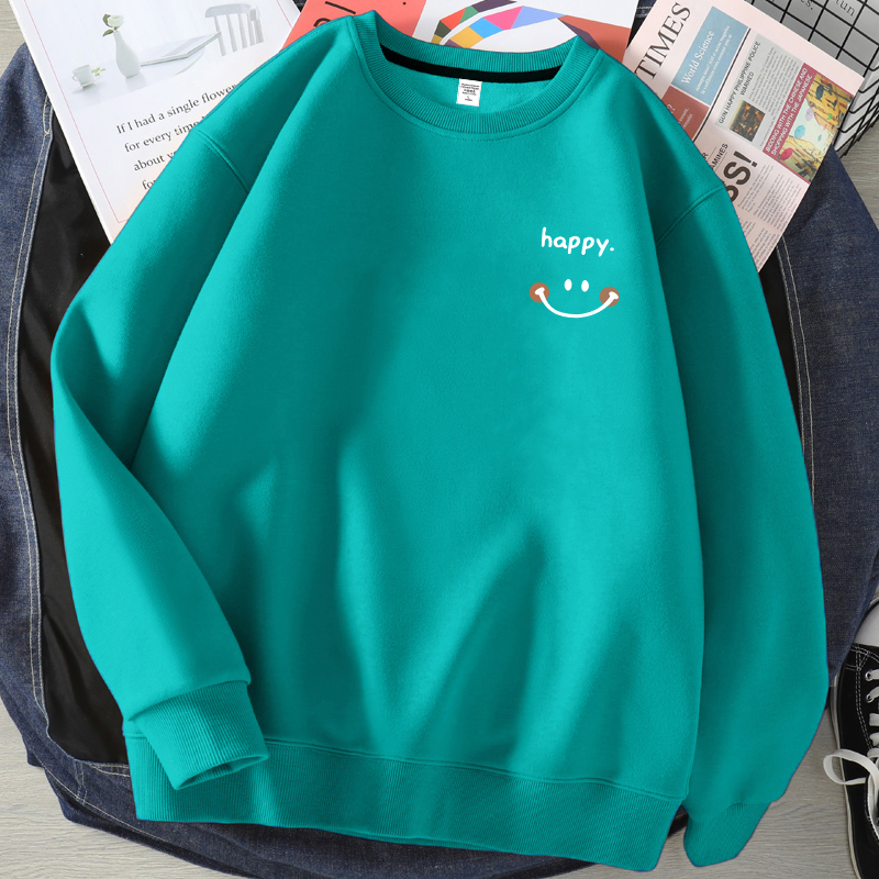 日系簡約印花寬鬆圓領長袖t恤情侶休閒長袖-HaloBless