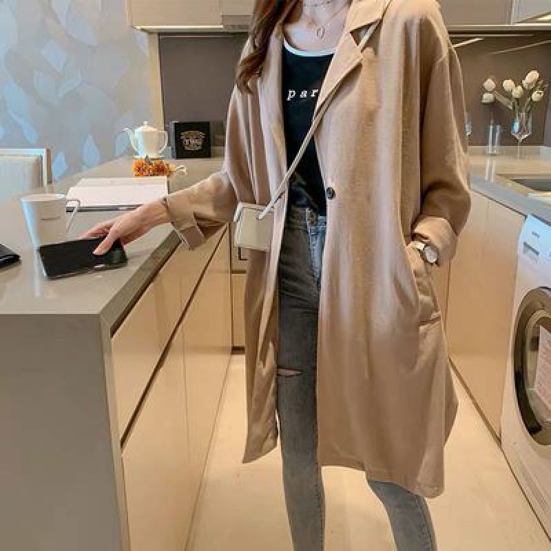 時尚寬鬆英倫風大碼中長款風衣外套-HaloBless