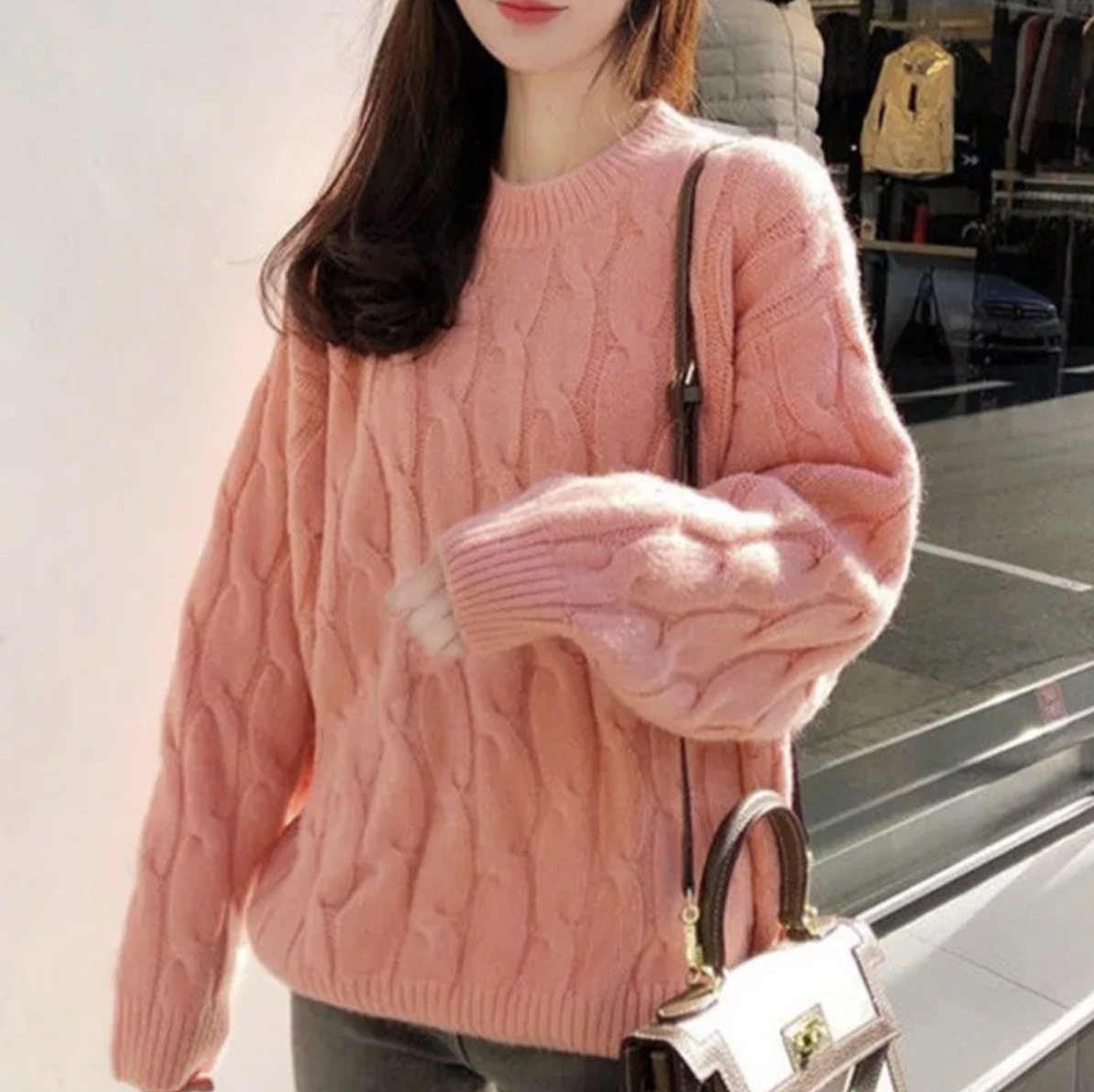 韓版慵懶風寬鬆保暖加厚麻花針織毛衣