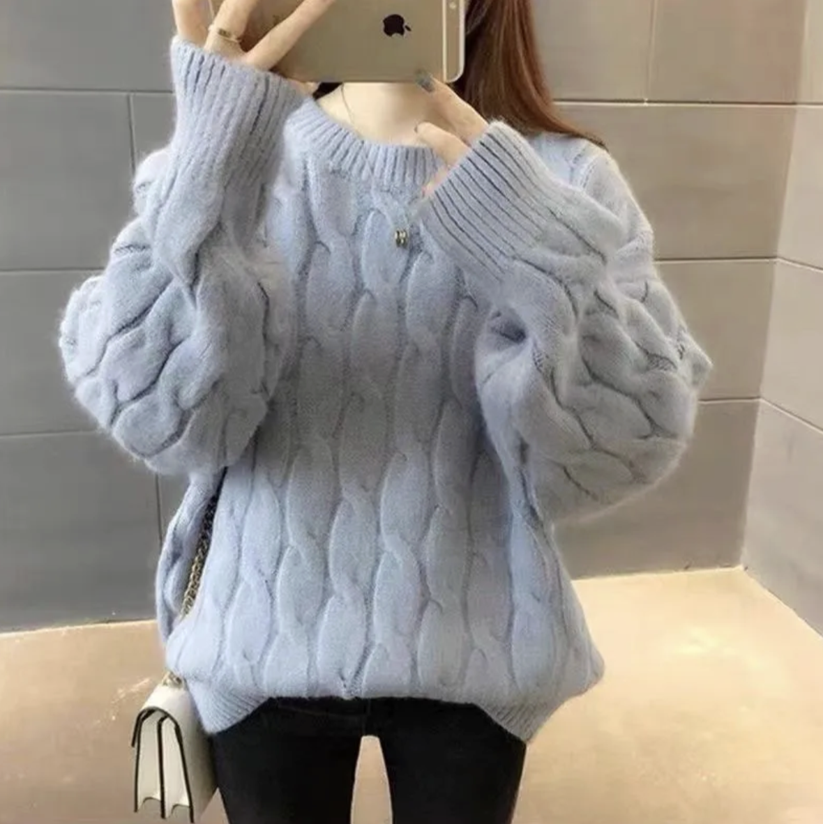 韓版慵懶風寬鬆保暖加厚麻花針織毛衣