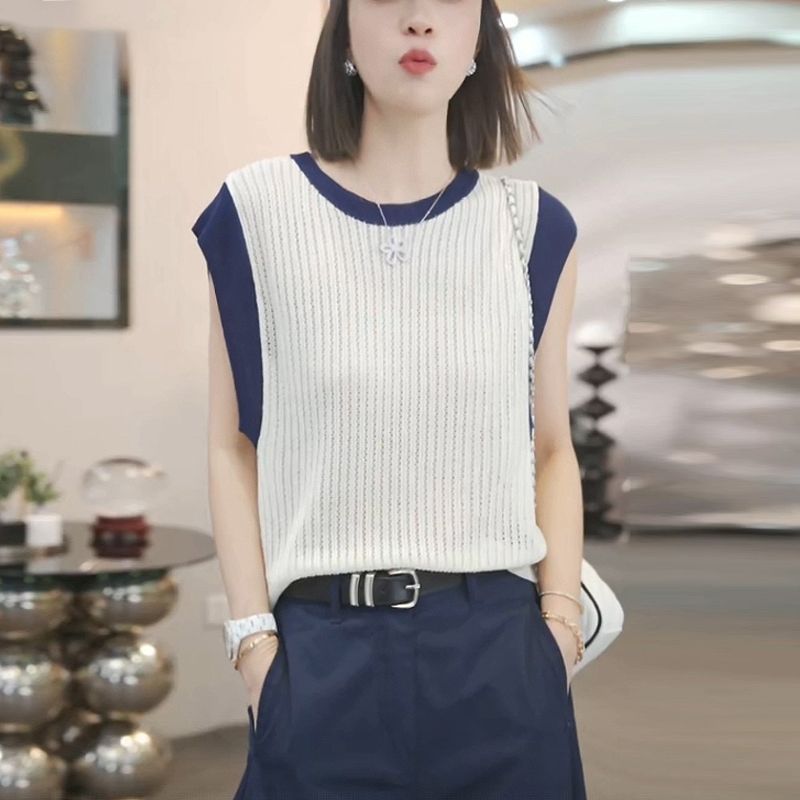 【單件/套裝】寬松顯瘦減齡無袖針織衫+闊腿休閑褲兩件套