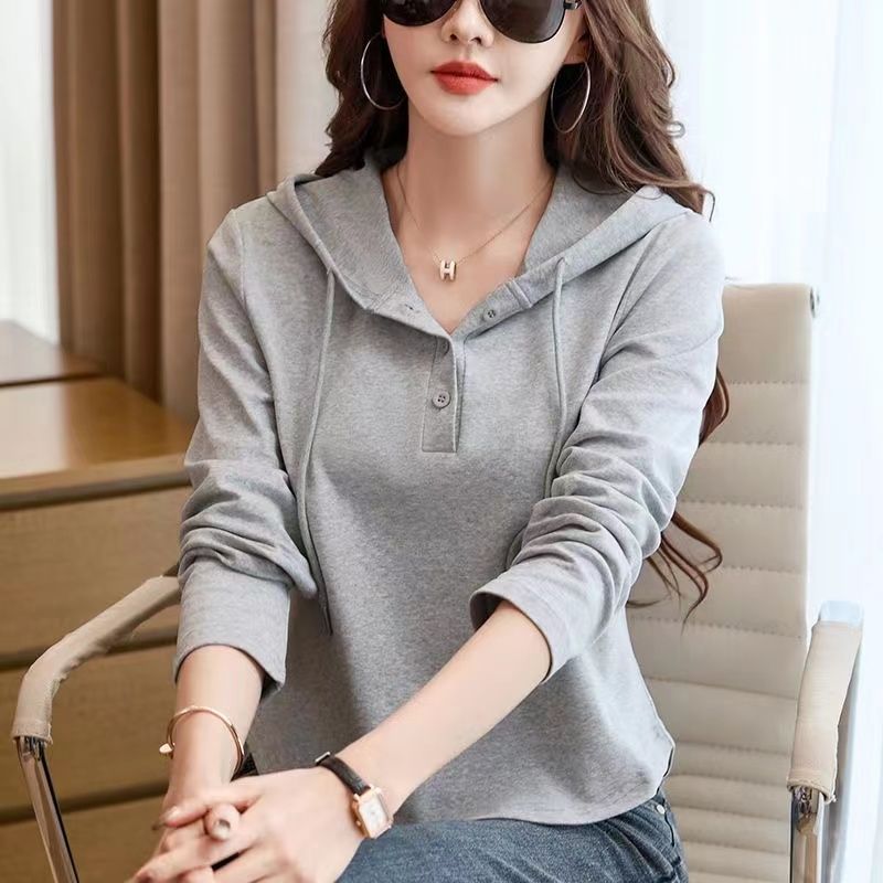 修身顯休閒短版素色長袖連帽T-HaloBless