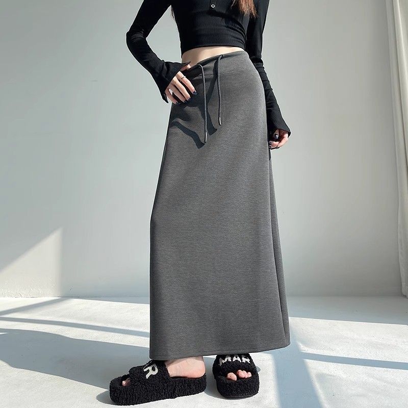 高腰直筒開叉a字垂墜感運動風半身裙