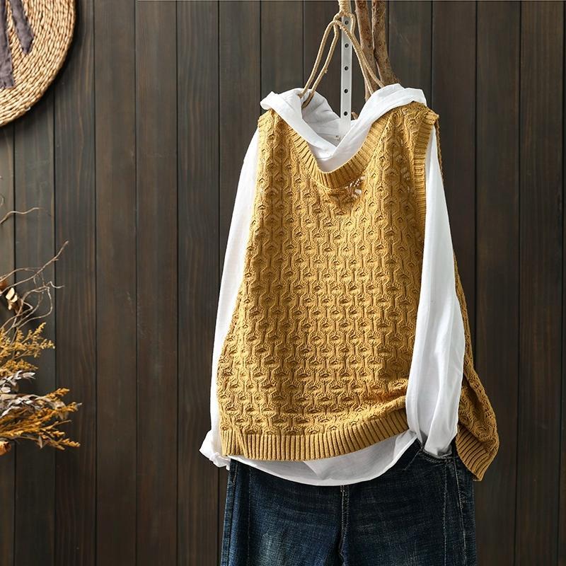 鏤空提花針織寬鬆休閒遮肉百搭馬甲背心-HaloBless