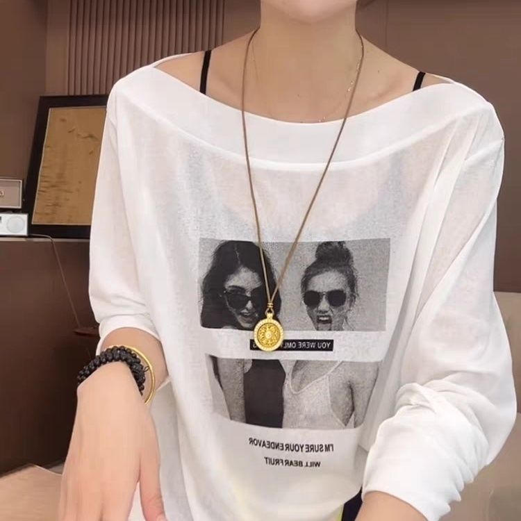 大碼一字領慵懶風寬鬆防曬長袖罩衫-HaloBless