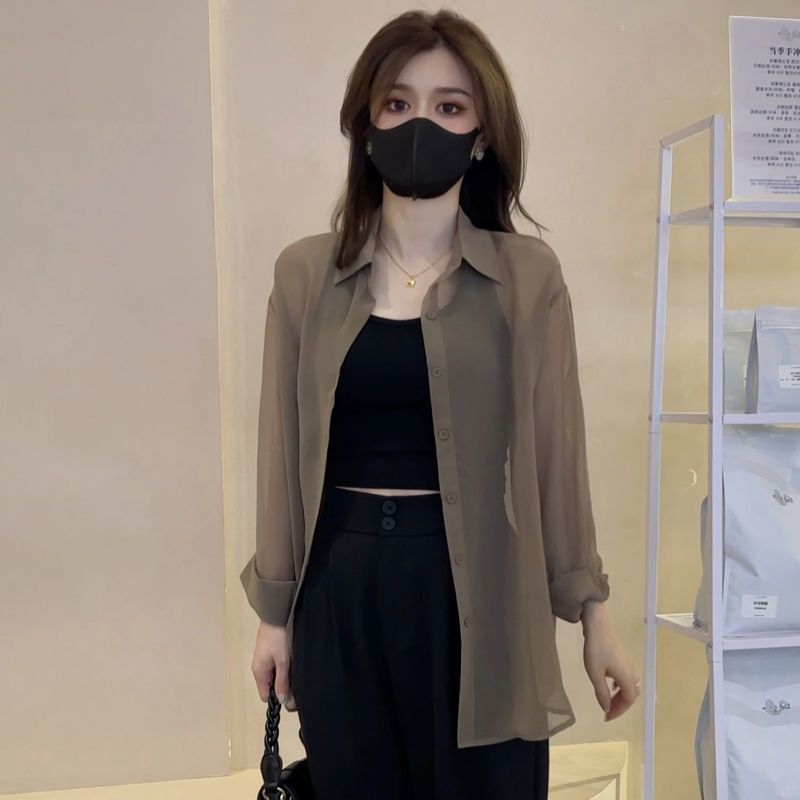 防曬冰絲透氣開衫長袖薄款雪紡襯衫-HaloBless