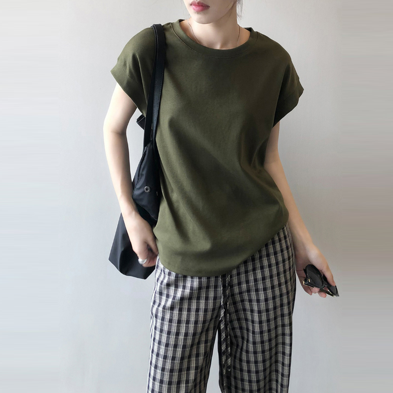 純棉落肩袖高級感寬鬆減齡洋氣短袖t恤-HaloBless