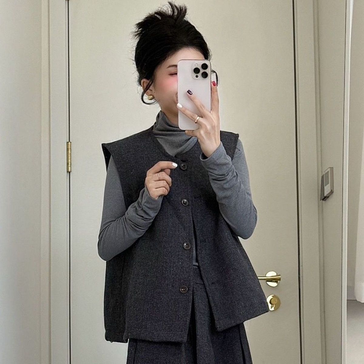 【單件/套裝】簡約時尚高級大碼胖MM上衣馬甲+闊腿褲三件套裝