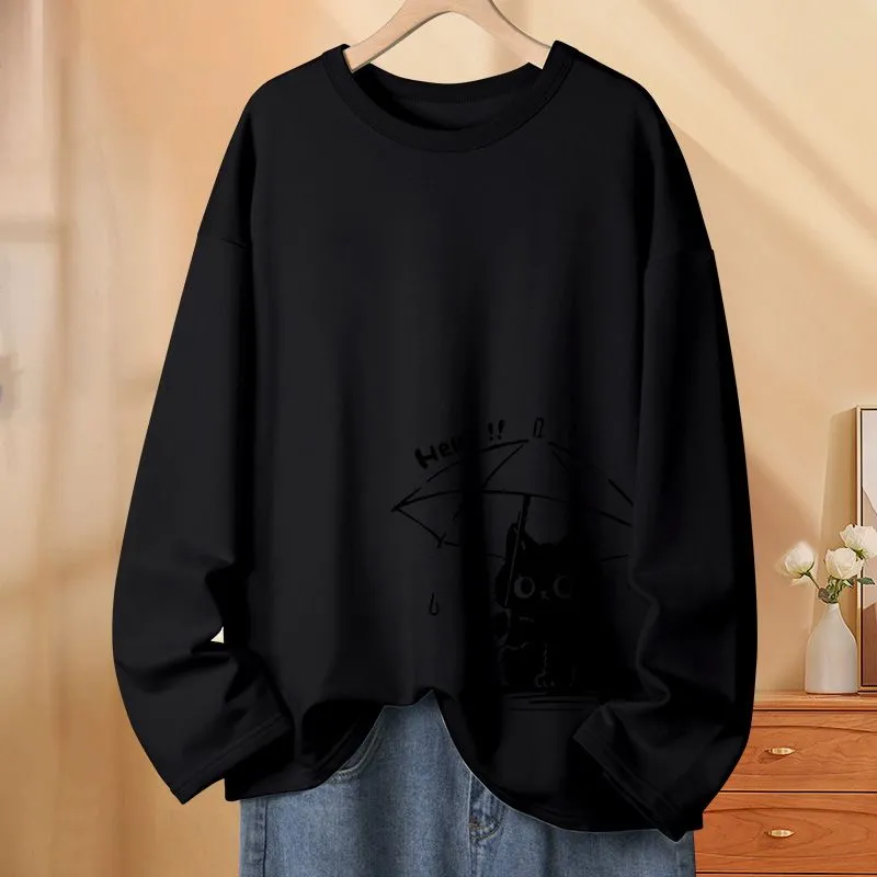 純棉薄款撐傘貓可愛圓領長袖T恤-HaloBless