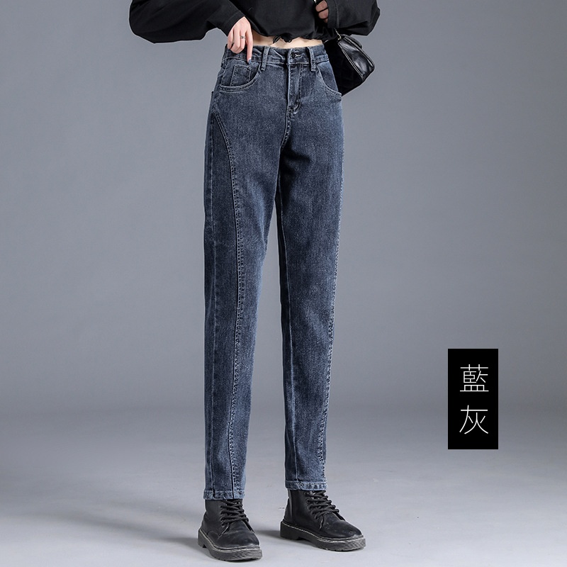 微喇型鬆緊高腰港風顯瘦小脚哈倫牛仔褲-HaloBless