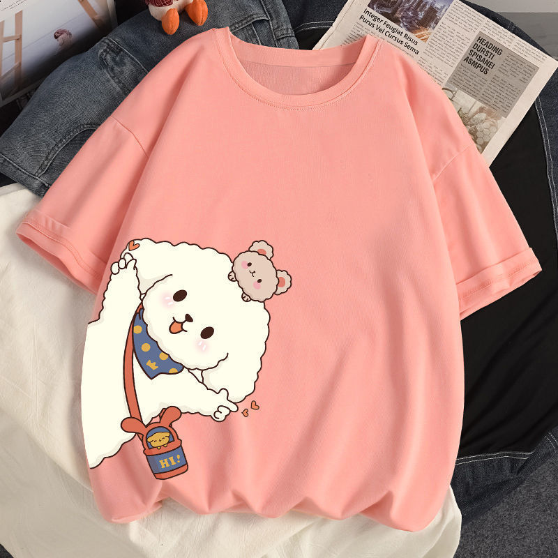 多色純棉可爱印花宽松圆领短袖T恤-HaloBless