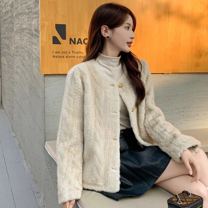 小香風高級感加厚圓領時尚夾棉洋氣外套