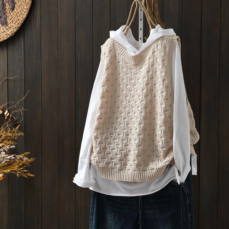 鏤空提花針織寬鬆休閒遮肉百搭馬甲背心-HaloBless