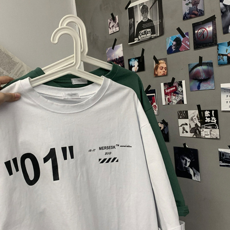 日系寬松休閑潮流字母印花五分短袖T恤-HaloBless