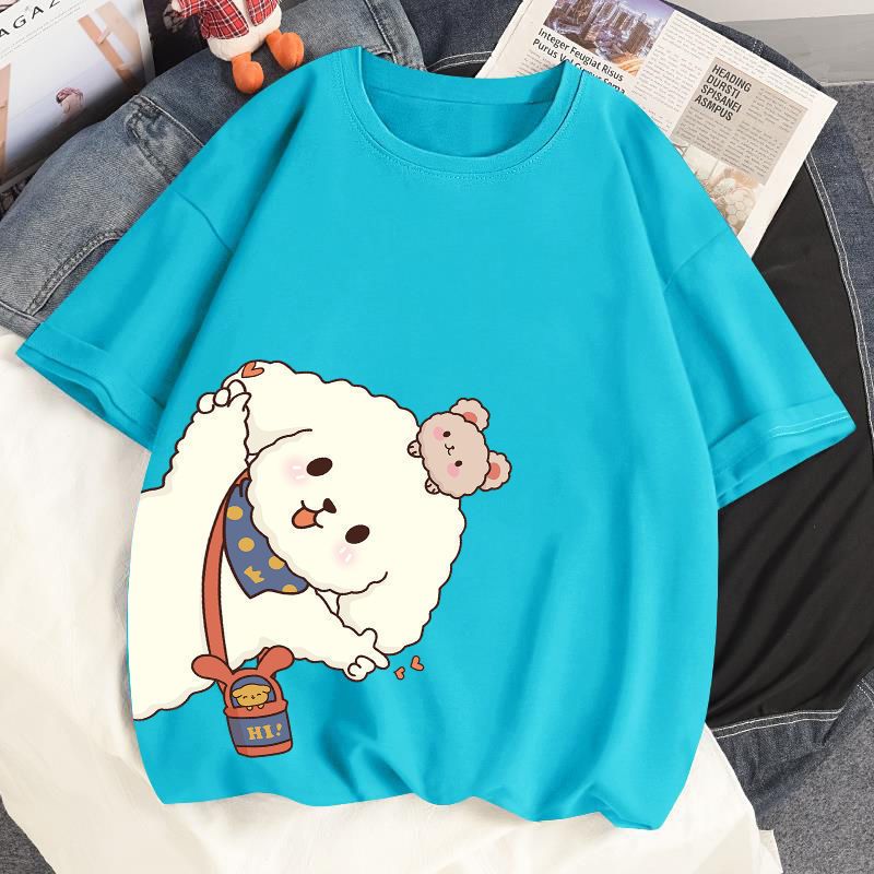 多色純棉可爱印花宽松圆领短袖T恤-HaloBless