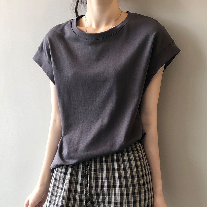 純棉落肩袖高級感寬鬆減齡洋氣短袖t恤-HaloBless