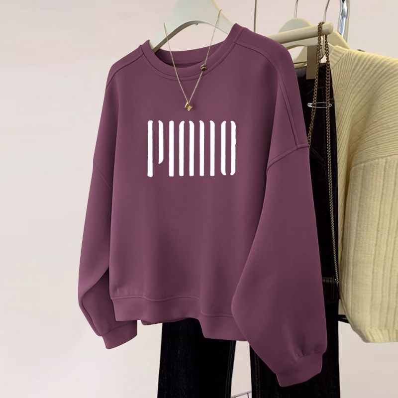 薄款/刷毛休閒圓領寬鬆顯瘦長袖T恤