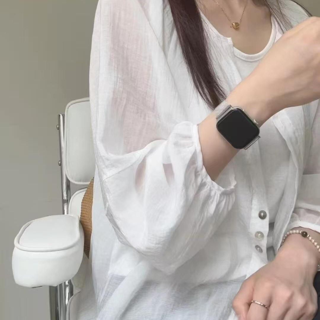 輕薄涼感透氣清新寬鬆休閒防曬空調房開衫-HaloBless