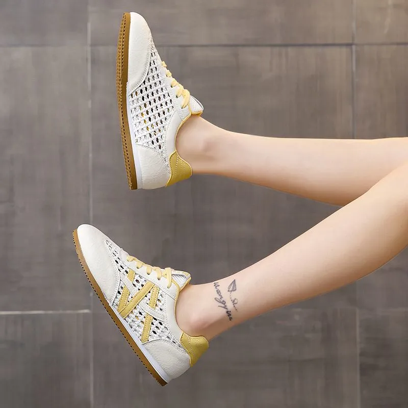 透氣網面阿甘鞋鏤空編織運動休閒小白鞋-HaloBless