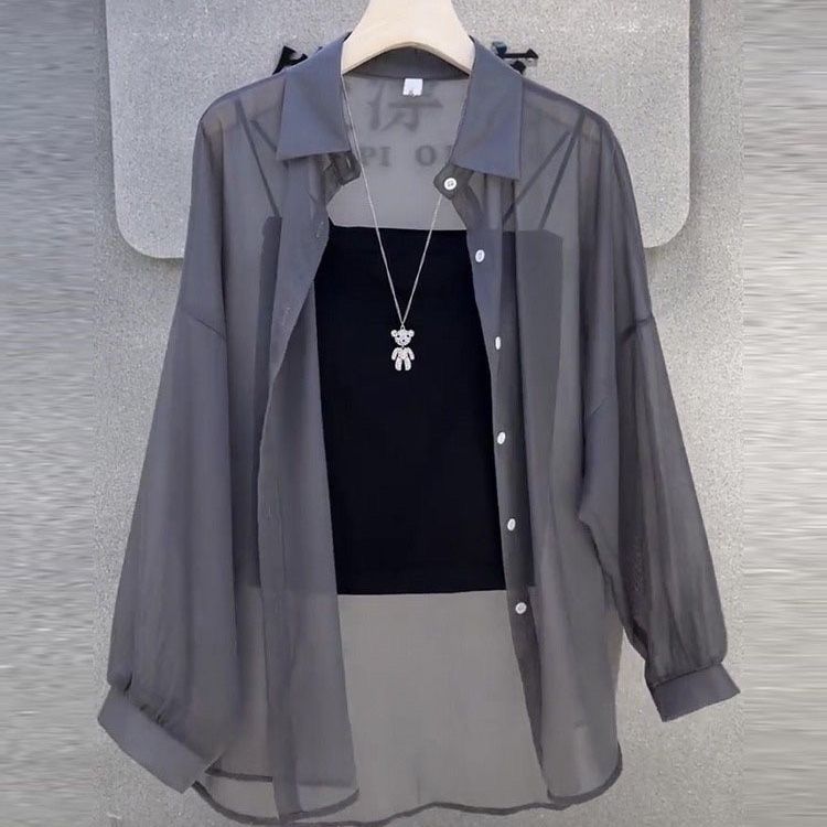 防曬冰絲透氣開衫長袖薄款雪紡襯衫-HaloBless