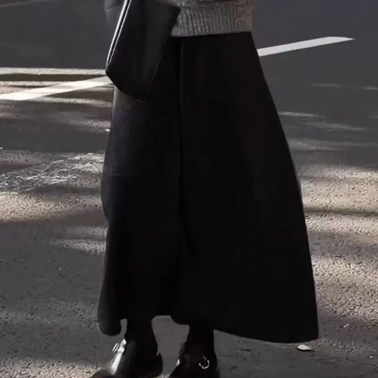 顯瘦寬鬆高腰百搭A字半身裙毛呢花苞裙