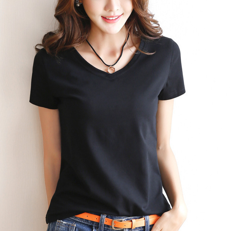 韓版修身棉v領百搭短袖-HaloBless