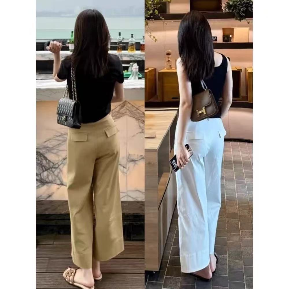 時尚百搭顯瘦九分高腰直筒闊腿褲