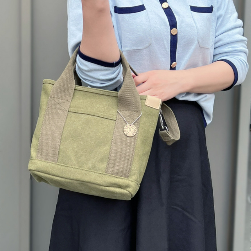 日系風帆布拉鍊單肩款手提帆布袋-HaloBless