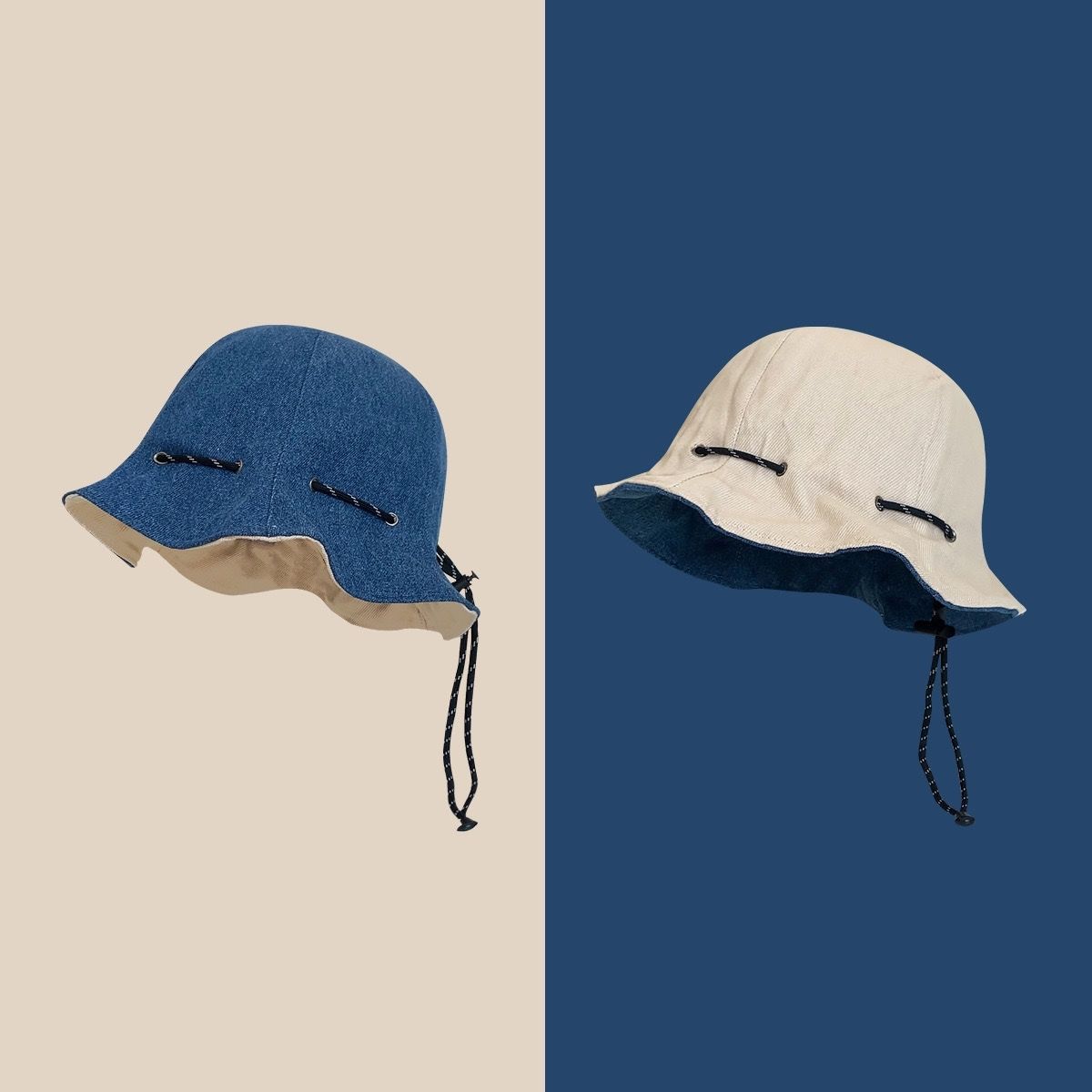 日系防曬抽繩設計兩用可斜挎可折疊漁夫帽