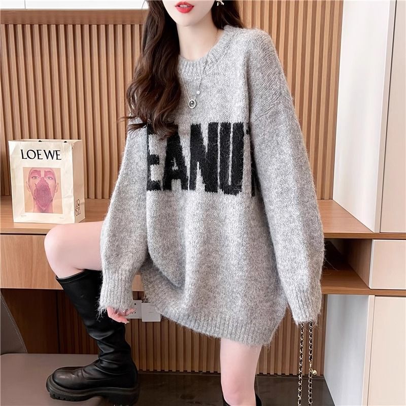 慵懶風寬鬆洋氣中長版針織毛衣