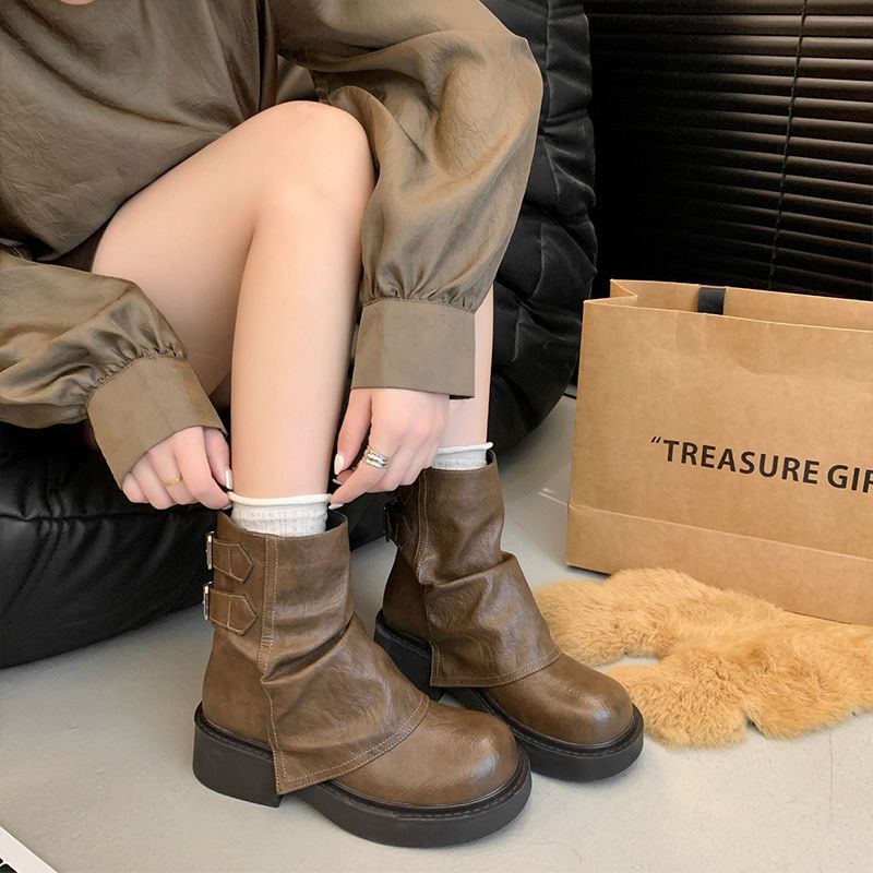 英倫風美拉德短靴西部厚底褲管靴馬丁靴-HaloBless