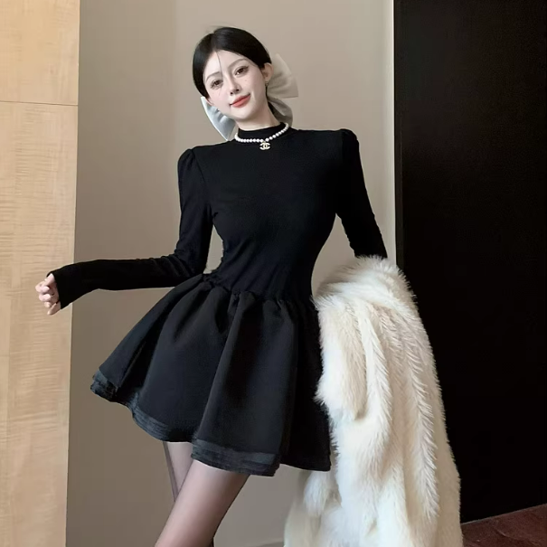 【單件/套裝】小香風交叉毛衣+黑色洋裝兩件套裝