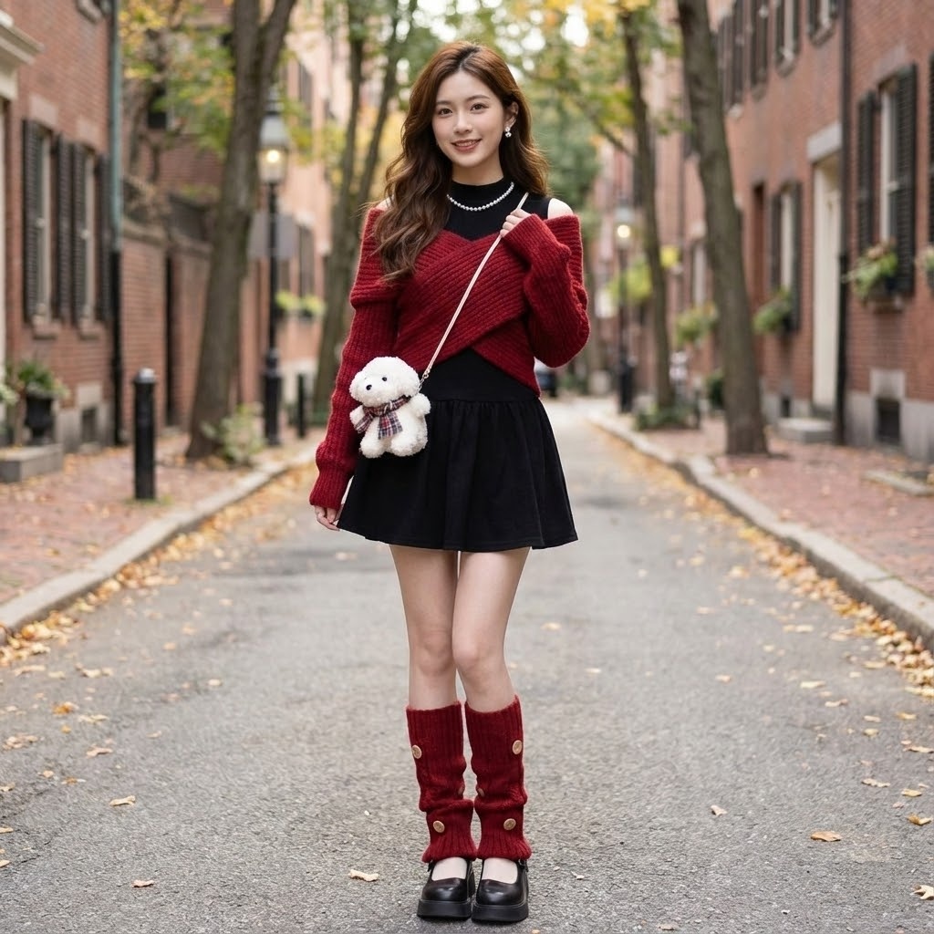 【單件/套裝】小香風交叉毛衣+黑色洋裝兩件套裝