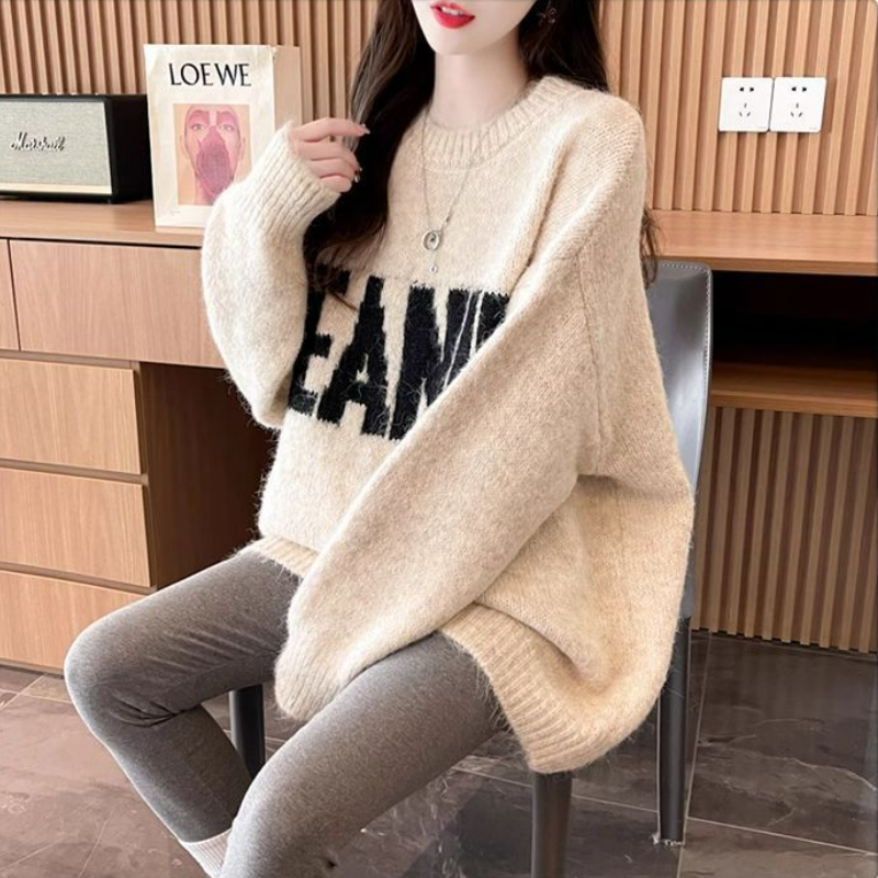 慵懶風寬鬆洋氣中長版針織毛衣