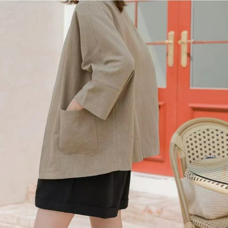 氣質優雅簡約寬松舒適七分袖薄款短外套-HaloBless