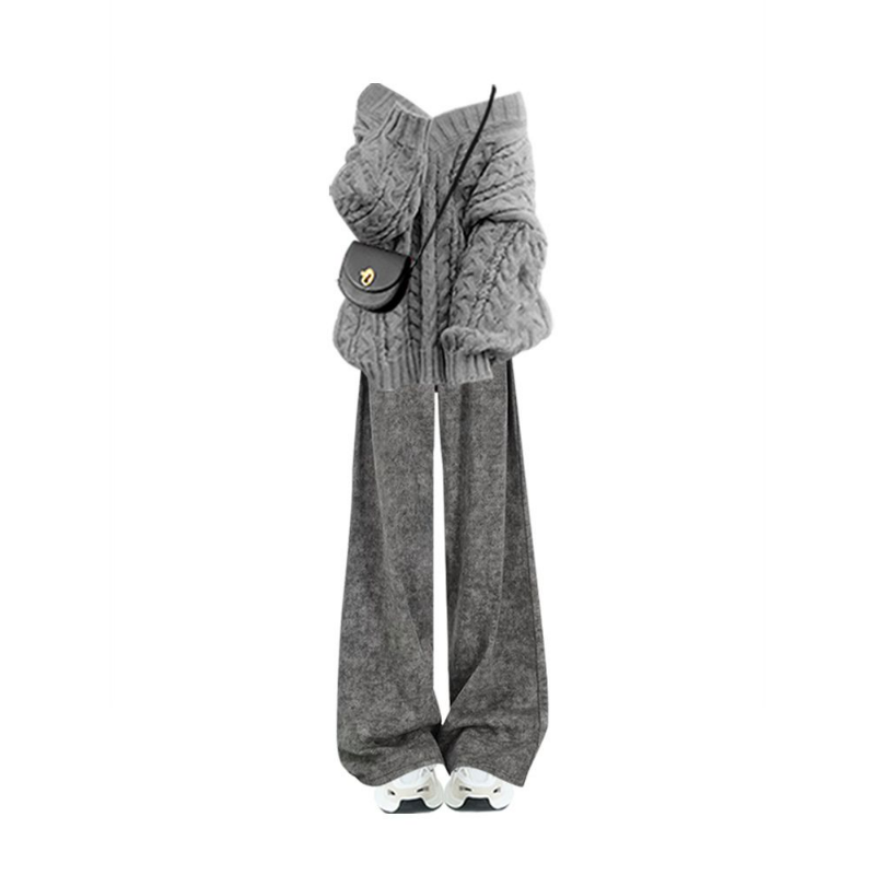 【單件/套裝】韓系慵懶風時尚針織毛衣+氣質顯瘦休閒褲兩件套